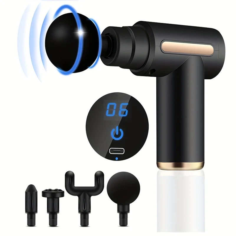 Pistola de Massagem Facial Elétrica Portátil com Tela LED e 4 Cabeças Substituíveis